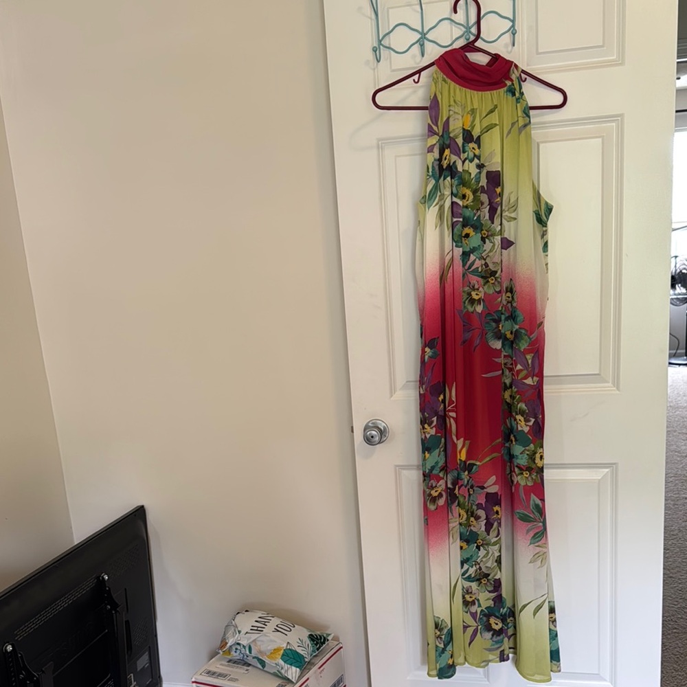 New York & Company Red Green Halter Maxi Dress